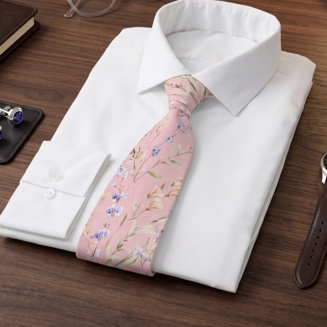 Pink Watercolor Floral  Tie (Creator Uploaded)