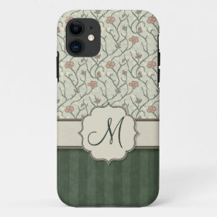 Pink Watercolor Floral Vines, Stripes and Monogram Case-Mate iPhone Case