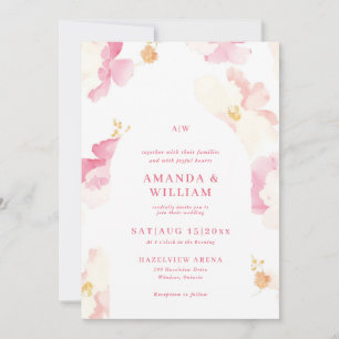 Pink watercolor floral Wedding Invitation