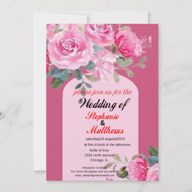 : Pink Watercolor Floral Wedding Invitation (Front)