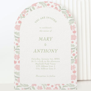 Pink Watercolor Floral Wedding Invitation