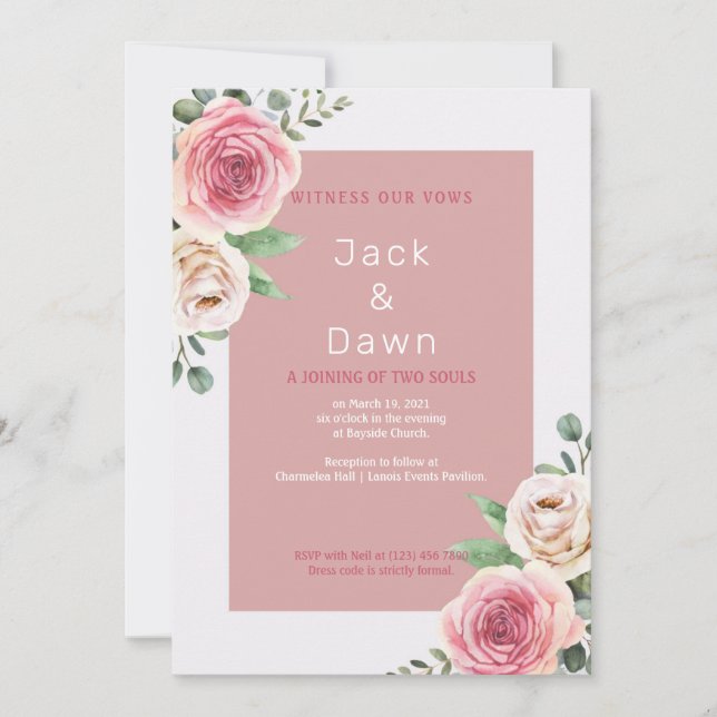 Pink Watercolor Floral Wedding Invitation (Front)