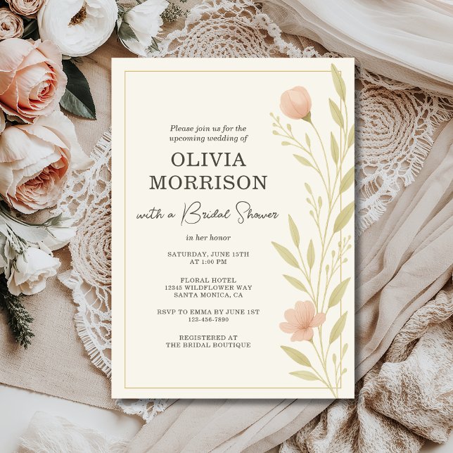 Pink Watercolor Floral Wildflower Bridal Shower Invitation (Creator Uploaded)