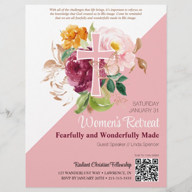 Pink Watercolor Floral Women's Church Retreat Flyer (Front)