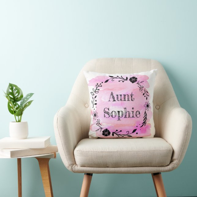 Pink Watercolor Floral Wreath Aunt Cushion (Chair)