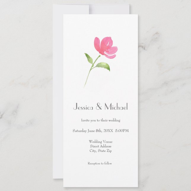 Pink Watercolor Flower 3 Invitation (Front)