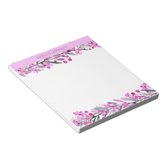 Pink Watercolor Flower Border Notepad (Angled)