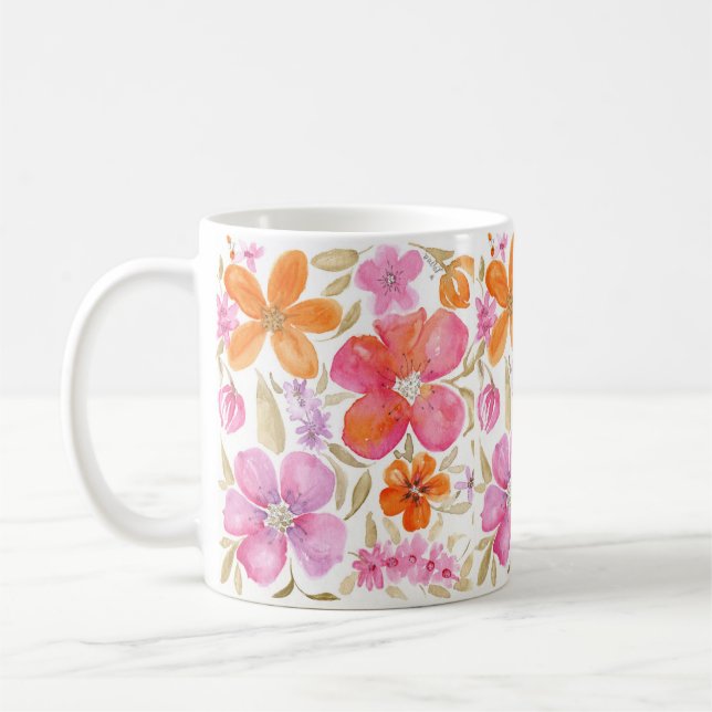 Pink Watercolor Flower Coffee Mug (Left)