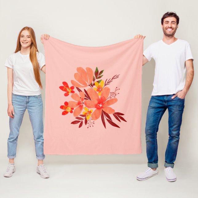 Pink watercolor flower fleece blanket (In Situ)