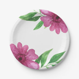 Pink Watercolor Flower Floral Spring Bridal Shower Paper Plate