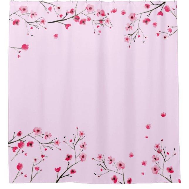 Pink watercolor flower Japanese Cherry Blossom  Shower Curtain (Front)