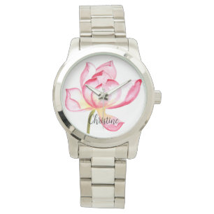 Pink Watercolor Flower Lotus flower Watch
