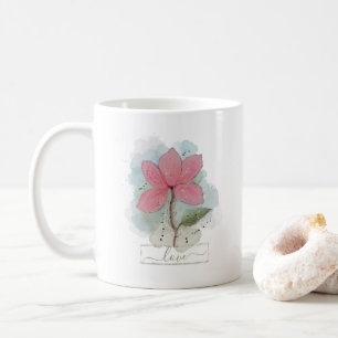 Pink Watercolor Flower Love  Coffee Mug