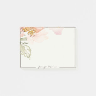 Pink watercolor flower personalised post-it notes