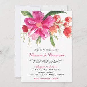 Pink Watercolor Flower Posy Wedding Invitation