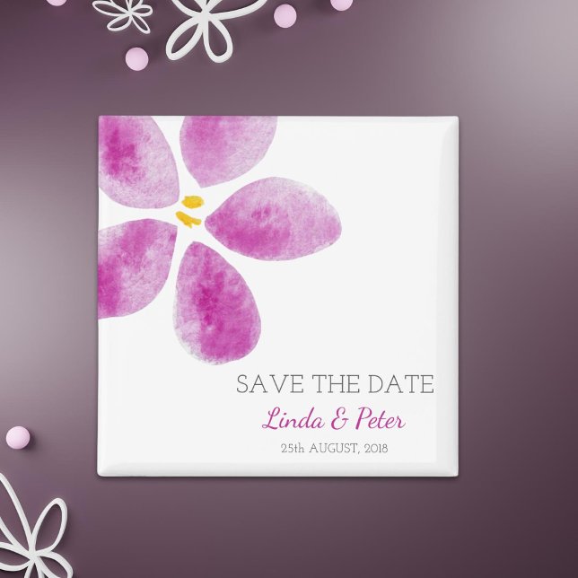 Pink Watercolor Flower Save the Date Wedding Magnet (Creator Uploaded)