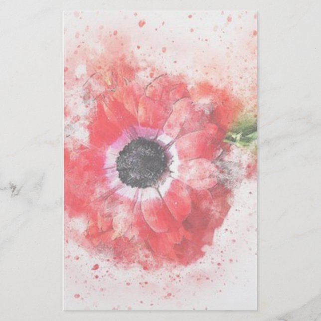 Pink Watercolor Flower Stationery (Front)