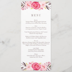 Pink Watercolor Flower Wreath Wedding Menu