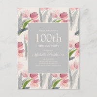 Pink Watercolor Flowers 100th Birthday Women