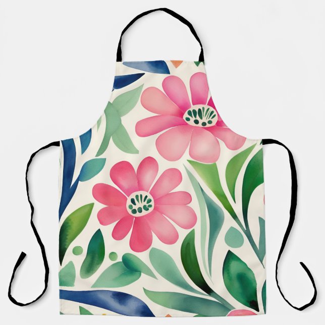 Pink Watercolor Flowers Art  Apron (Front)