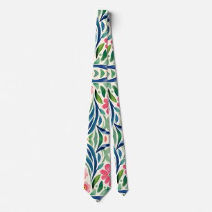 Pink Watercolor Flowers Art Tie