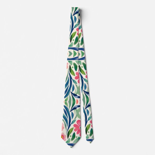 Pink Watercolor Flowers Art  Tie (Front)