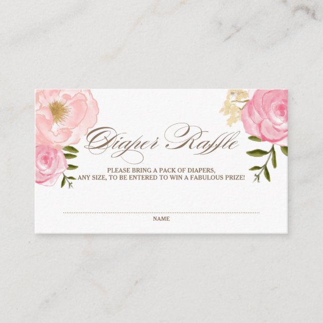 Pink Watercolor Flowers Baby Shower Diaper Raffle Enclosure Card (Front)