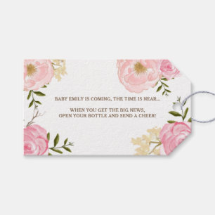 Pink Watercolor Flowers Baby Shower Gift Tag