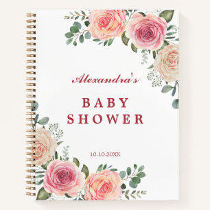 Pink Watercolor Flowers Baby Shower Guest Notebook