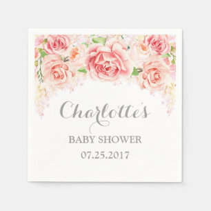 Pink Watercolor Flowers Baby Shower Napkin
