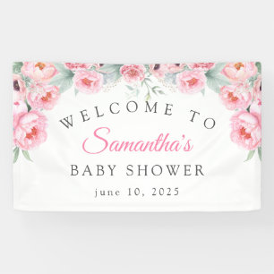Pink watercolor Flowers, Baby Shower, Welcome Banner