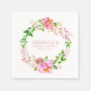 Pink Watercolor Flowers Bridal Shower Custom Paper Napkin