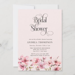 Pink Watercolor Flowers Bridal Shower Invitation