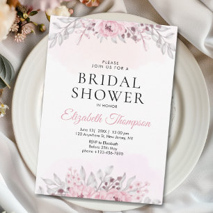 Pink Watercolor Flowers Bridal Shower Invitation