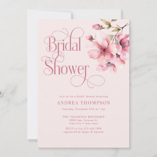 Pink Watercolor Flowers Bridal Shower Invitation