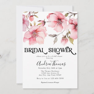 Pink Watercolor Flowers Bridal Shower Invitation