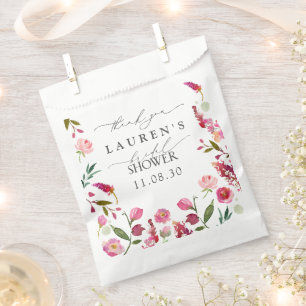 Pink Watercolor Flowers Bridal Shower Thank You Favour Bags