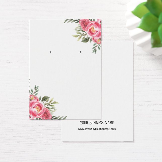 Pink Watercolor Flowers Earring Display Card (Desk)