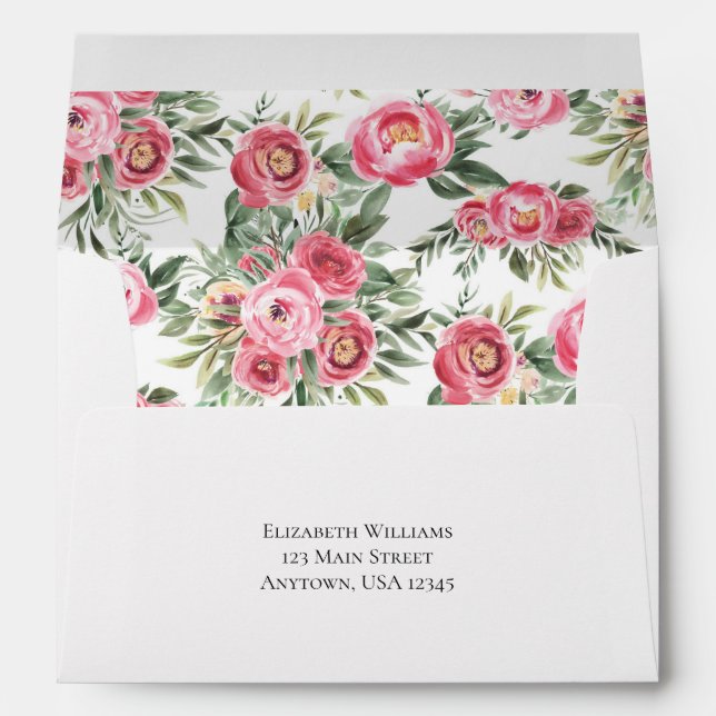 Pink Watercolor Flowers Envelope (Back (Bottom))