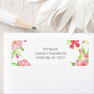 Pink Watercolor Flowers Floral Return Labels