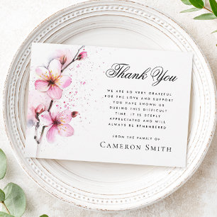 Pink watercolor flowers funeral sympathy thank you card