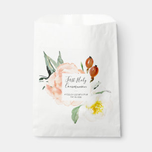 Pink Watercolor Flowers Girls Communion Favour Bags