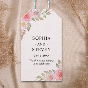 Pink Watercolor flowers Gold Modern Wedding Party Gift Tags