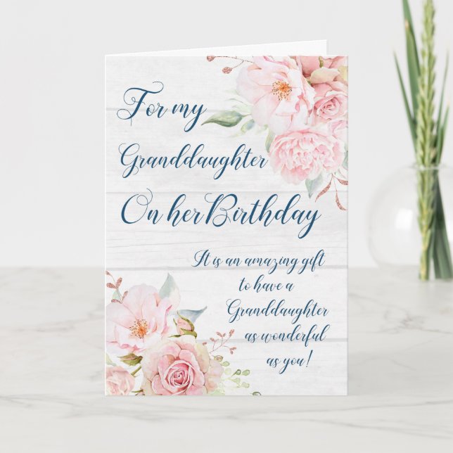 Pink Watercolor Flowers Granddaughter Birthday Card (Front)