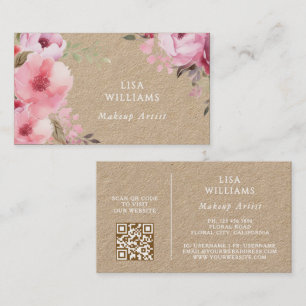 Pink Watercolor Flowers Kraft Business Card