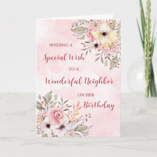 Pink Watercolor Flowers Neighbour Birthday Card