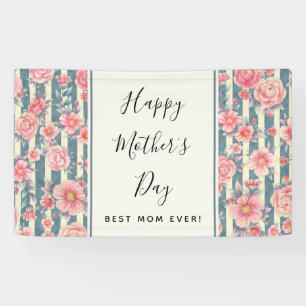Pink Watercolor Flowers on Stripes Mother's Day Banner
