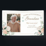 Pink Watercolor Flowers One Photo Birthday Banner<br><div class="desc">Pink Watercolor Flowers One Photo 90th Birthday
Celebrate with this blush pink theme birthday banner. Pop in your favourite photo and that's all there is to it. We'll take it from there!</div>