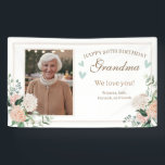 Pink Watercolor Flowers One Photo Birthday Banner<br><div class="desc">Pink Watercolor Flowers One Photo 90th Birthday
Celebrate with this blush pink theme birthday banner. Pop in your favourite photo and that's all there is to it. We'll take it from there!</div>