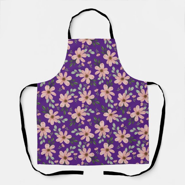pink watercolor flowers pattern apron (Front)
